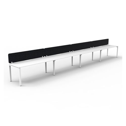 Rapid Deluxe Infinity Single Sided Workstation 4 Person With Black Eco Screen 1500Wmm per person White Profile Leg Natural White Top