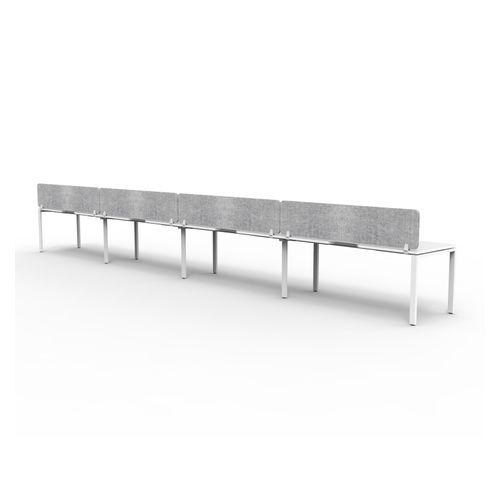 Rapid Deluxe Infinity Single Sided Workstation 4 Person With Grey Eco Screen 1500Wmm per person White Profile Leg Natural White Top
