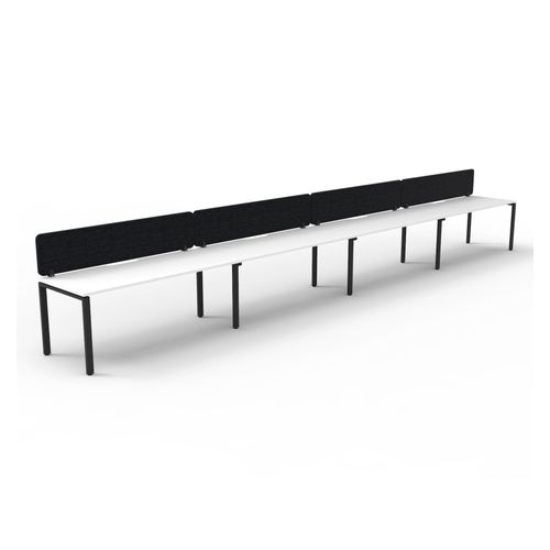 Rapid Deluxe Infinity Single Sided Workstation 4 Person With Black Eco Screen 1800Wmm per person Black Profile Leg Natural White Top