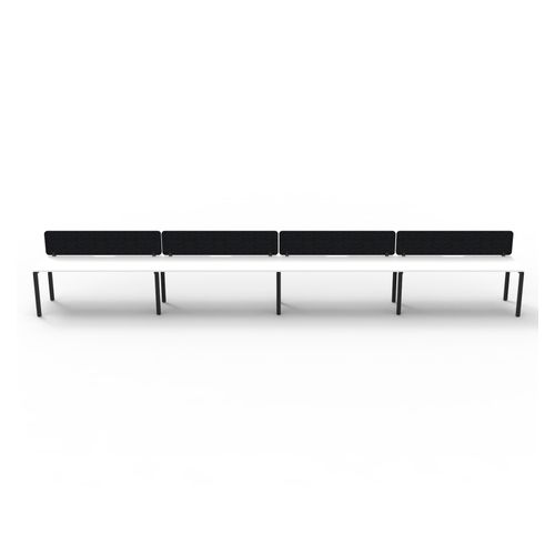 Rapid Deluxe Infinity Single Sided Workstation 4 Person With Black Eco Screen 1800Wmm per person Black Profile Leg Natural White Top