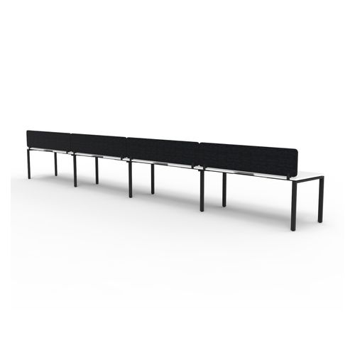 Rapid Deluxe Infinity Single Sided Workstation 4 Person With Black Eco Screen 1800Wmm per person Black Profile Leg Natural White Top