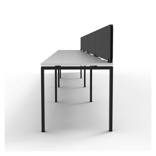 Rapid Deluxe Infinity Single Sided Workstation 4 Person With Black Eco Screen 1800Wmm per person Black Profile Leg Natural White Top