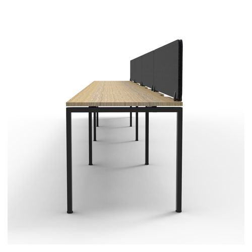 Rapid Deluxe Infinity Single Sided Workstation 4 Person With Black Eco Screen 1800Wmm per person Black Profile Leg Natural Oak Top