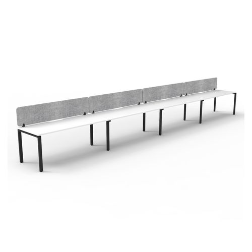 Rapid Deluxe Infinity Single Sided Workstation 4 Person With Grey Eco Screen 1800Wmm per person Black Profile Leg Natural White Top