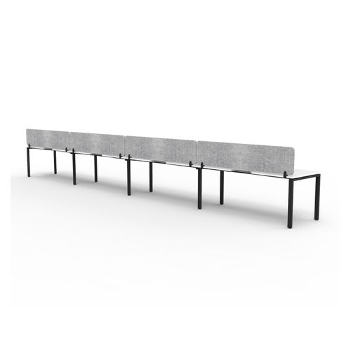 Rapid Deluxe Infinity Single Sided Workstation 4 Person With Grey Eco Screen 1800Wmm per person Black Profile Leg Natural White Top