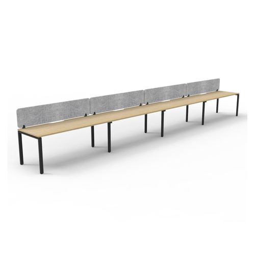 Rapid Deluxe Infinity Single Sided Workstation 4 Person With Grey Eco Screen 1800Wmm per person Black Profile Leg Natural Oak Top
