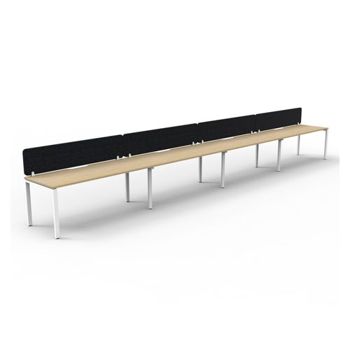 Rapid Deluxe Infinity Single Sided Workstation 4 Person With Black Eco Screen 1800Wmm per person White Profile Leg Natural Oak Top