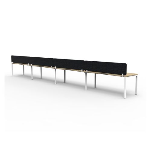 Rapid Deluxe Infinity Single Sided Workstation 4 Person With Black Eco Screen 1800Wmm per person White Profile Leg Natural Oak Top