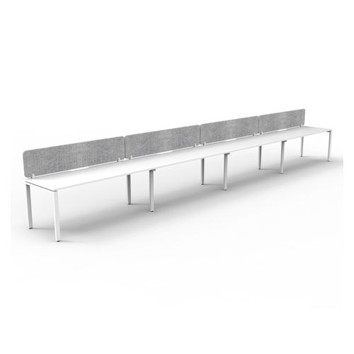 Rapid Deluxe Infinity Single Sided Workstation 4 Person With Grey Eco Screen 1800Wmm per person White Profile Leg Natural White Top