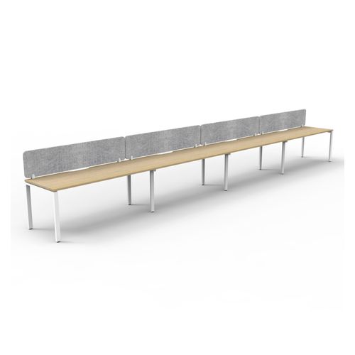 Rapid Deluxe Infinity Single Sided Workstation 4 Person With Grey Eco Screen 1800Wmm per person White Profile Leg Natural Oak Top