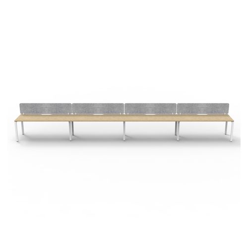 Rapid Deluxe Infinity Single Sided Workstation 4 Person With Grey Eco Screen 1800Wmm per person White Profile Leg Natural Oak Top