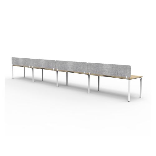 Rapid Deluxe Infinity Single Sided Workstation 4 Person With Grey Eco Screen 1800Wmm per person White Profile Leg Natural Oak Top