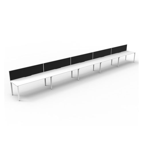 Rapid Deluxe Infinity Single Sided Workstation 5 Person With Black Screen 1200Wmm per person White Profile Leg Natural White Top