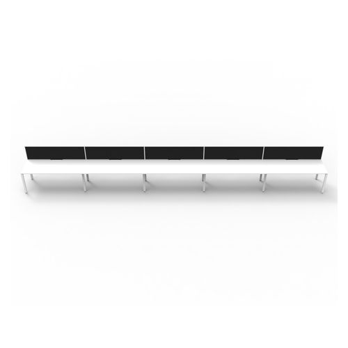Rapid Deluxe Infinity Single Sided Workstation 5 Person With Black Screen 1200Wmm per person White Profile Leg Natural White Top