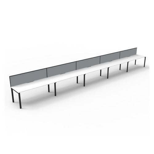 Rapid Deluxe Infinity Single Sided Workstation 5 Person With Grey Screen 1500Wmm per person Black Profile Leg Natural White Top