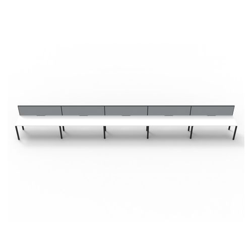 Rapid Deluxe Infinity Single Sided Workstation 5 Person With Grey Screen 1500Wmm per person Black Profile Leg Natural White Top