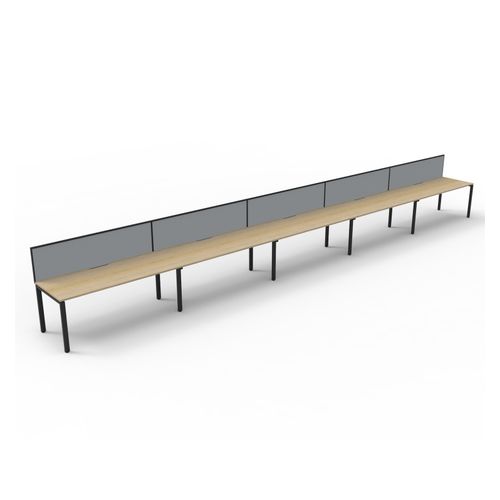Rapid Deluxe Infinity Single Sided Workstation 5 Person With Grey Screen 1500Wmm per person Black Profile Leg Natural Oak Top