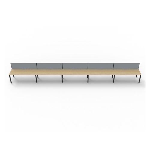 Rapid Deluxe Infinity Single Sided Workstation 5 Person With Grey Screen 1500Wmm per person Black Profile Leg Natural Oak Top