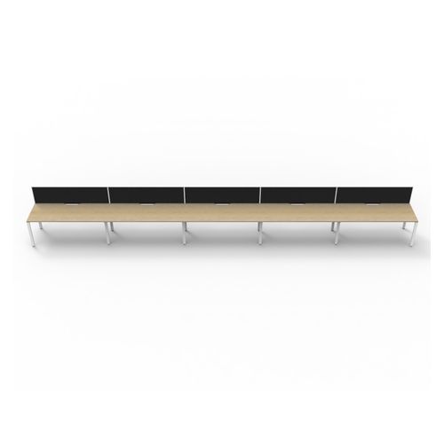 Rapid Deluxe Infinity Single Sided Workstation 5 Person With Black Screen 1500Wmm per person White Profile Leg Natural Oak Top