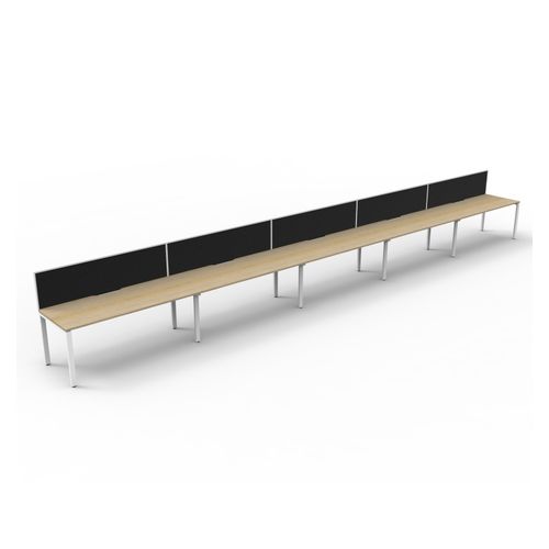 Rapid Deluxe Infinity Single Sided Workstation 5 Person With Black Screen 1800Wmm per person White Profile Leg Natural Oak Top
