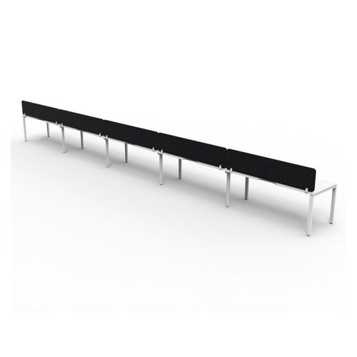 Rapid Deluxe Infinity Single Sided Workstation 5 Person With Black Eco Screen 1200Wmm per person White Profile Leg Natural White Top