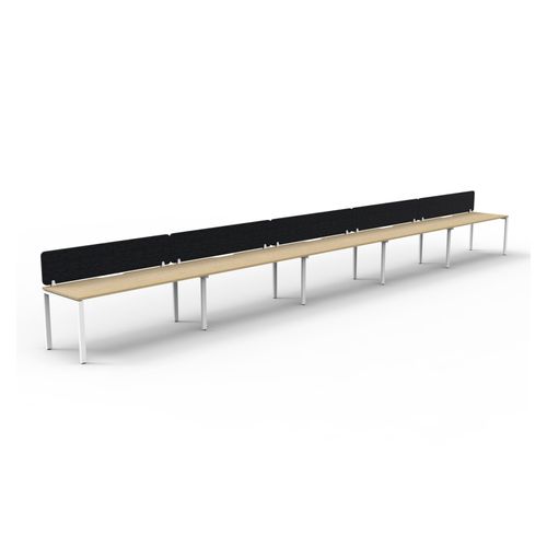 Rapid Deluxe Infinity Single Sided Workstation 5 Person With Black Eco Screen 1200Wmm per person White Profile Leg Natural Oak Top
