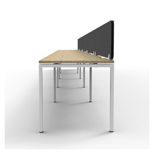 Rapid Deluxe Infinity Single Sided Workstation 5 Person With Black Eco Screen 1200Wmm per person White Profile Leg Natural Oak Top