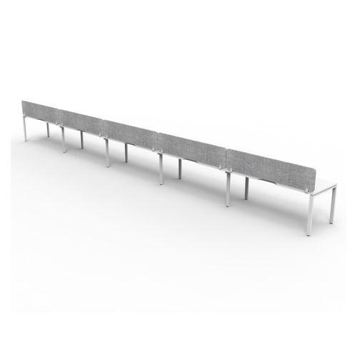 Rapid Deluxe Infinity Single Sided Workstation 5 Person With Grey Eco Screen 1200Wmm per person White Profile Leg Natural White Top