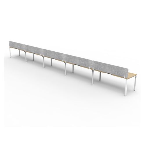 Rapid Deluxe Infinity Single Sided Workstation 5 Person With Grey Eco Screen 1200Wmm per person White Profile Leg Natural Oak Top
