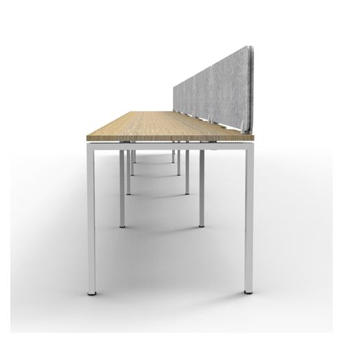 Rapid Deluxe Infinity Single Sided Workstation 5 Person With Grey Eco Screen 1200Wmm per person White Profile Leg Natural Oak Top