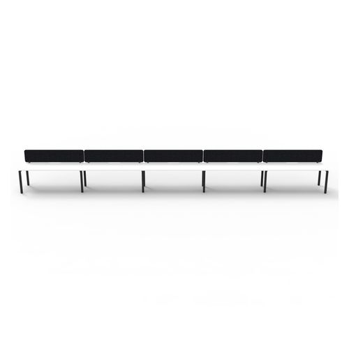 Rapid Deluxe Infinity Single Sided Workstation 5 Person With Black Eco Screen 1500Wmm per person Black Profile Leg Natural White Top