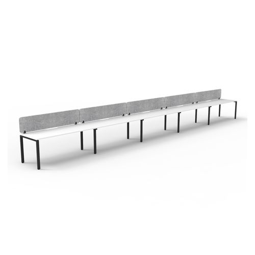 Rapid Deluxe Infinity Single Sided Workstation 5 Person With Grey Eco Screen 1500Wmm per person Black Profile Leg Natural White Top