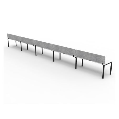 Rapid Deluxe Infinity Single Sided Workstation 5 Person With Grey Eco Screen 1500Wmm per person Black Profile Leg Natural White Top
