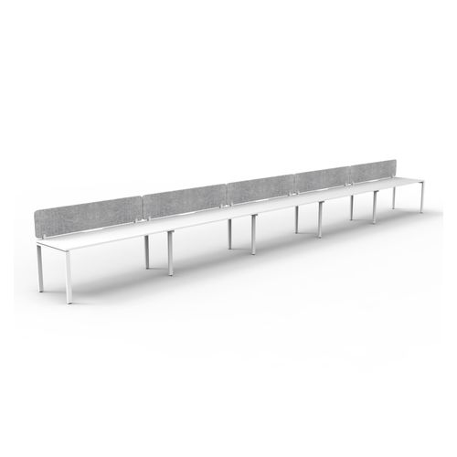 Rapid Deluxe Infinity Single Sided Workstation 5 Person With Grey Eco Screen 1500Wmm per person White Profile Leg Natural White Top
