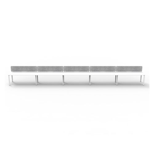 Rapid Deluxe Infinity Single Sided Workstation 5 Person With Grey Eco Screen 1500Wmm per person White Profile Leg Natural White Top