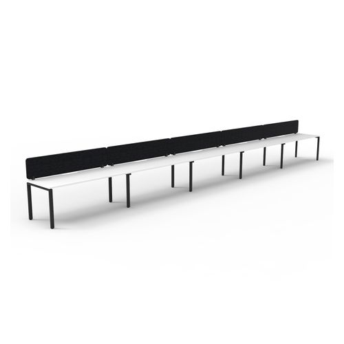 Rapid Deluxe Infinity Single Sided Workstation 5 Person With Black Eco Screen 1800Wmm per person Black Profile Leg Natural White Top