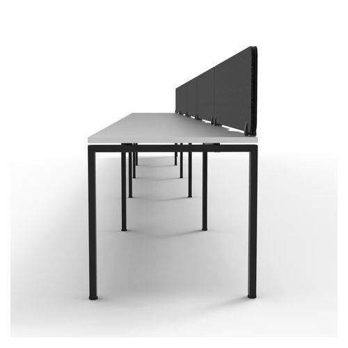 Rapid Deluxe Infinity Single Sided Workstation 5 Person With Black Eco Screen 1800Wmm per person Black Profile Leg Natural White Top