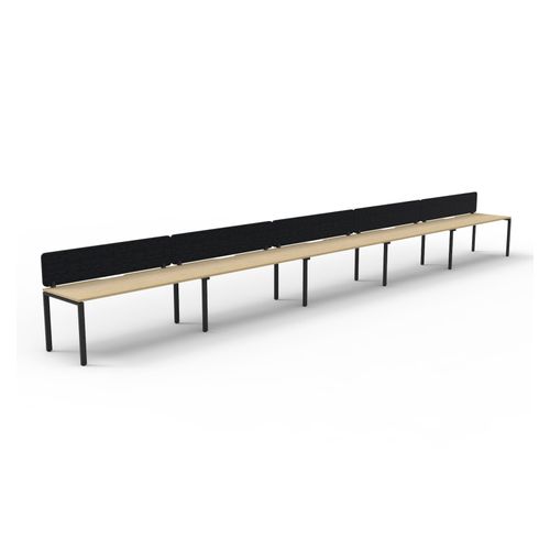 Rapid Deluxe Infinity Single Sided Workstation 5 Person With Black Eco Screen 1800Wmm per person Black Profile Leg Natural Oak Top