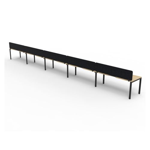Rapid Deluxe Infinity Single Sided Workstation 5 Person With Black Eco Screen 1800Wmm per person Black Profile Leg Natural Oak Top