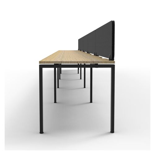 Rapid Deluxe Infinity Single Sided Workstation 5 Person With Black Eco Screen 1800Wmm per person Black Profile Leg Natural Oak Top