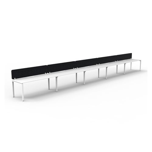 Rapid Deluxe Infinity Single Sided Workstation 5 Person With Black Eco Screen 1800Wmm per person White Profile Leg Natural White Top