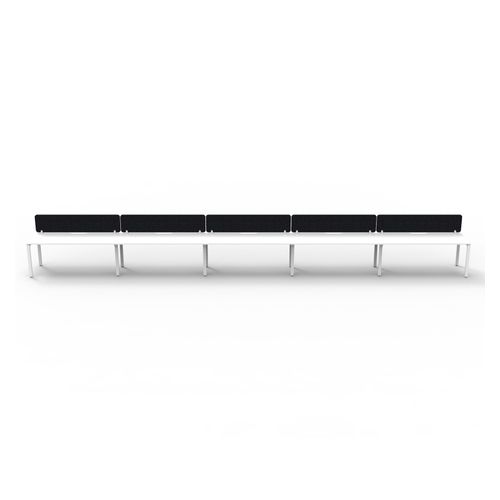 Rapid Deluxe Infinity Single Sided Workstation 5 Person With Black Eco Screen 1800Wmm per person White Profile Leg Natural White Top