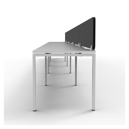 Rapid Deluxe Infinity Single Sided Workstation 5 Person With Black Eco Screen 1800Wmm per person White Profile Leg Natural White Top