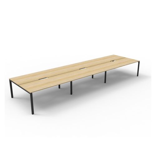 Rapid Deluxe Infinity Back To Back Workstation 6 Person No Screen 1200Wmm per person Black Profile Leg Natural Oak Top