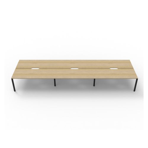 Rapid Deluxe Infinity Back To Back Workstation 6 Person No Screen 1500Wmm per person Black Profile Leg Natural Oak Top