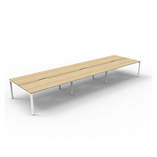 Rapid Deluxe Infinity Back To Back Workstation 6 Person No Screen 1800Wmm per person White Profile Leg Natural Oak Top
