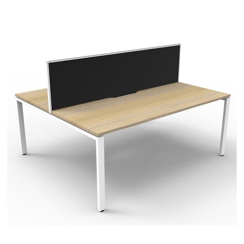 Rapid Deluxe Infinity Back to Back Workstation 2 Person With Black Screen 1800Wmm per person White Profile Leg Natural Oak Top