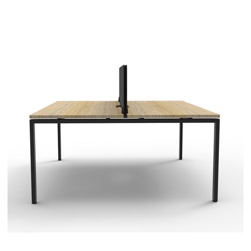 Rapid Deluxe Infinity Back to Back Workstation 2 Person With Black Eco Screen 1200Wmm per person Black Profile Leg Natural Oak Top