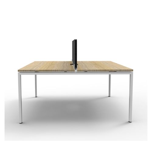 Rapid Deluxe Infinity Back to Back Workstation 2 Person With Black Eco Screen 1200Wmm per person White Profile Leg Natural Oak Top