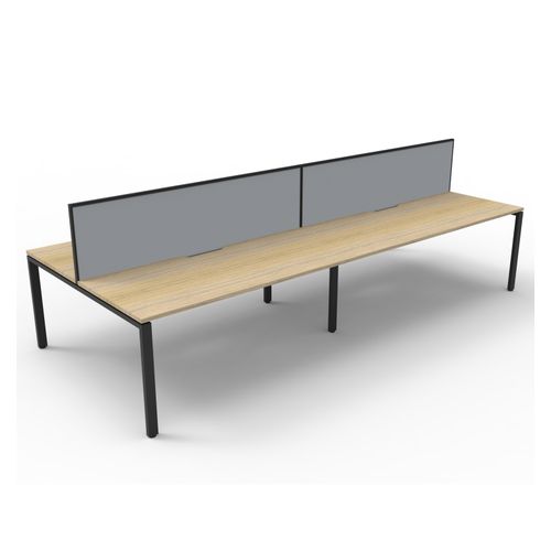 Rapid Deluxe Infinity Back to Back Workstation 4 Person With Grey Screen 1500Wmm per person Black Profile Leg Natural Oak Top
